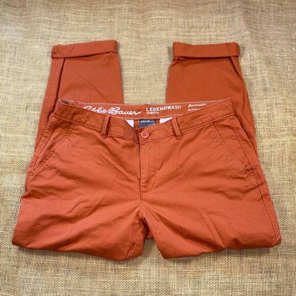Eddie Bauer Women's Stretch Legend Wash Boyfriend Midrise Slim Burnt Orange S-P6 - Picture 1 of 6